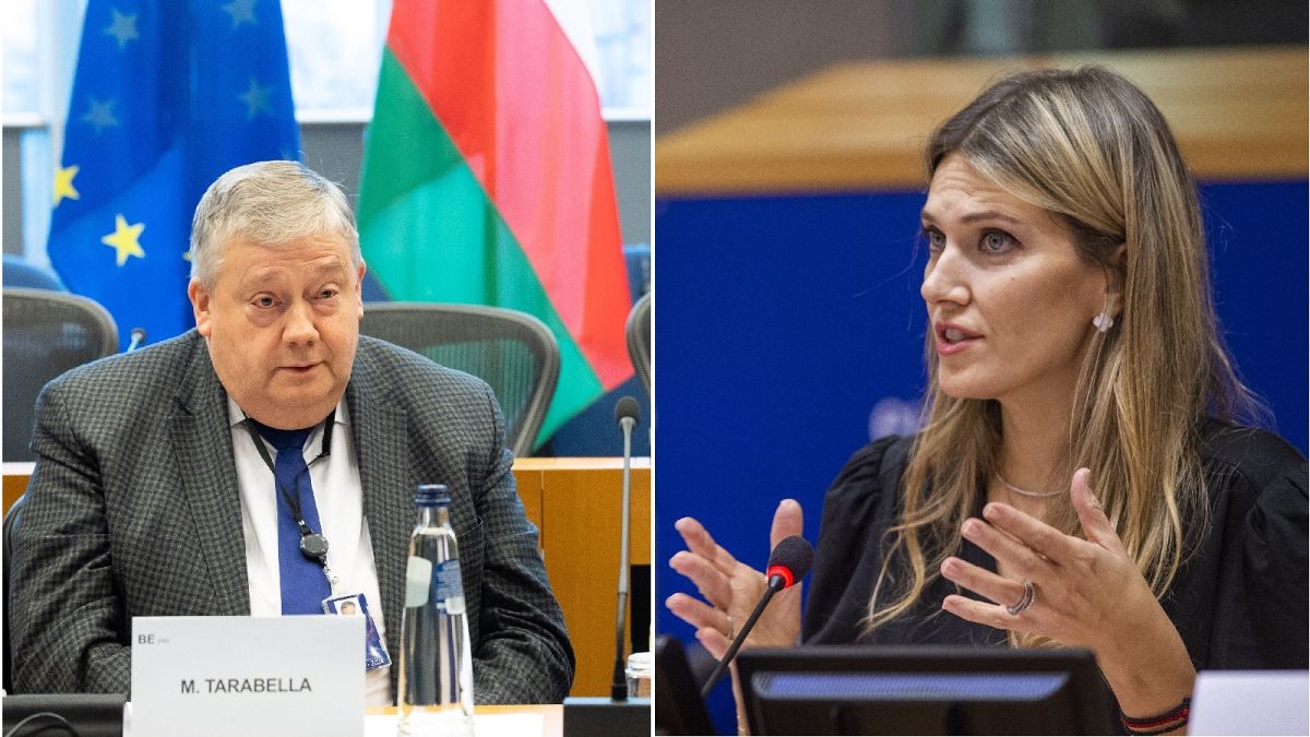 Belgian MEP Marc Tarabella (L), and Greek MEP Eva Kaili (R). Both have been charged with corruption as part of a scandal known as Qatargate.
