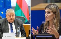 Belgian MEP Marc Tarabella (L), and Greek MEP Eva Kaili (R). Both have been charged with corruption as part of a scandal known as Qatargate.