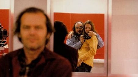 Stanley Kubrick snaps an image of him and Vivian Kubrick on the set of 'The Shining'