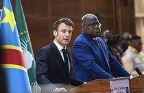 Il presidente francese Emmanuel Macron nel corso della visita a Kinshasa