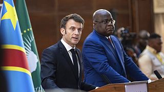 Il presidente francese Emmanuel Macron nel corso della visita a Kinshasa