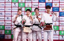 Il podio della categoria -78 Kg donne: la prima a sinistra, con l'argento, è Giorgia Stangherlin. (Tashkent, 5.3.2023)