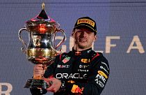 Red Bull driver Max Verstappen of the Netherlands celebrates after he won the Formula One Bahrain Grand Prix at Sakhir circuit, Sunday, March 5, 2023.