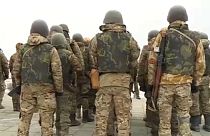 Ukrán katonák egy csoportja a csehországi kiképzésen.