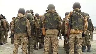 Ukrán katonák egy csoportja a csehországi kiképzésen.