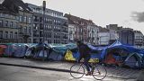 Solicitantes de asilo acampados en Bruselas en enero de 2023.
