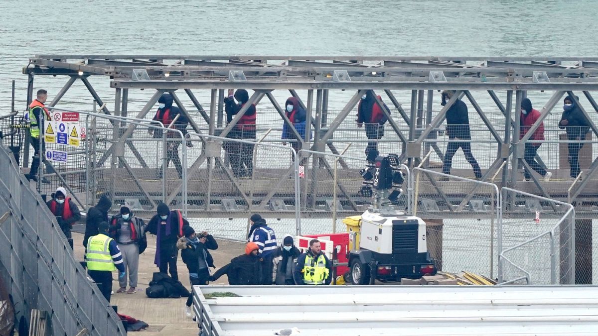 People believe to be migrants, onboard a Border Force vessel following a small boat incident in the Channel, England, Monday March 6, 2023.