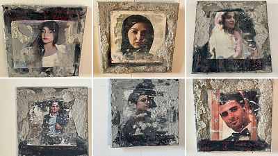 Artwork by Iranian artist Sadaf Ahmadi presented in an exhibition "Concrete" in Forcalquier, southern France.