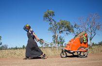 Angela spent six and a half years walking the world, pulling her cart.