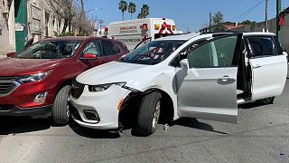 The crashed car of the four citizens captured in Mexico last week.