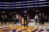 Pau Gasol, exjugador de baloncesto español, en la retirada de su número 16 por los Lakers, en Los Ángeles (EE. UU.).