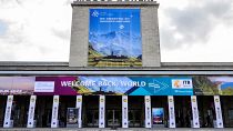 View of the main entrance to the International Tourism Trade Fair in Berlin.