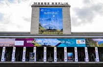 View of the main entrance to the International Tourism Trade Fair in Berlin.