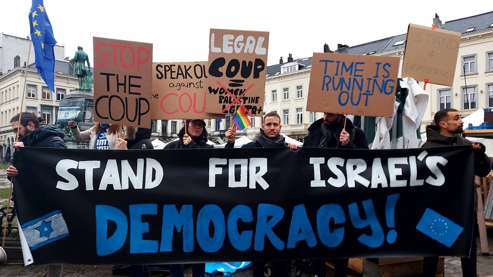 Protesters plead for EU intervention over Israel’s judicial reforms