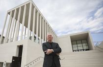 Architect David Alan Chipperfield poses outside of the James-Simon-Galerie at the 'Museumsinsel', Museums Island, in Berlin, Germany, on July 1, 2019. 