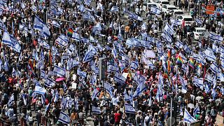 Manifestants contre la réforme du système judiciaire à Tel Aviv, le 9 mars 2023 