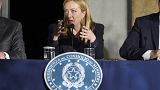 Giorgia Meloni ofrece una rueda de prensa tras el Consejo de Ministros, celebrado en la localidad de Cutro, en cuyas costas se produjo el naufragio.