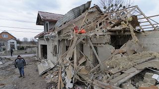 Maison détruite par des frappes russes dans la région de Lviv, dans l'ouest de l'Ukraine, le 9 mars 2023