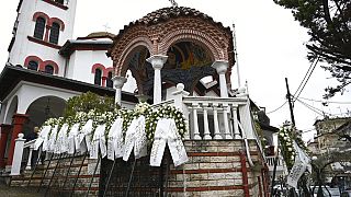 Yunanistan'daki tren kazasında yaşamını yitiren 23 yaşındaki Ifigenia Mitska'nın  Ortodoks Kilisesi'nde düzenlenen cenaze töreni 