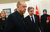 Le président turc Recep Tayyip Erdoğan en compagnie du secrétaire d'Etat américain Antony Blinken.
