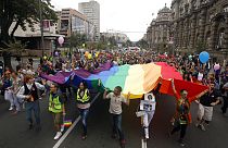 A pride march in Belgrade, Serbia in 2015.