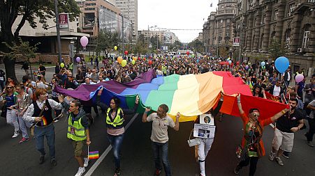 A pride march in Belgrade, Serbia in 2015.