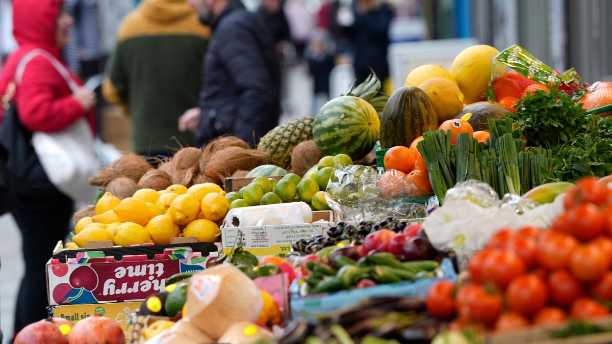 FILE: Vegetables on a market stall, May 2023