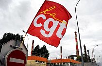 Bandera del sindicato CGT en la refinería de Grandpuits, 23/5/2016
