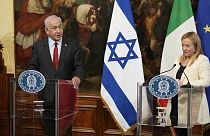 talian Premier Giorgia Meloni, right, and Israeli Prime Minister Benjamin Netanyahu attend a joint press conference at Chigi Palace government offices in Rome, March 10, 2023.