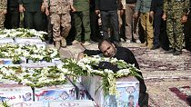 Mass funeral ceremony for the victims of a terror attack in southwestern city of Ahvaz, Iran, Monday, Sept. 24, 2018