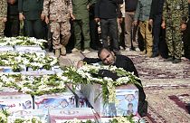 Mass funeral ceremony for the victims of a terror attack in southwestern city of Ahvaz, Iran, Monday, Sept. 24, 2018