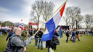 Members and supporters of the Farmers Defense Force (FDF) demonstrate against the government's nitrogen policy in the Zuiderpark in The Hague.
