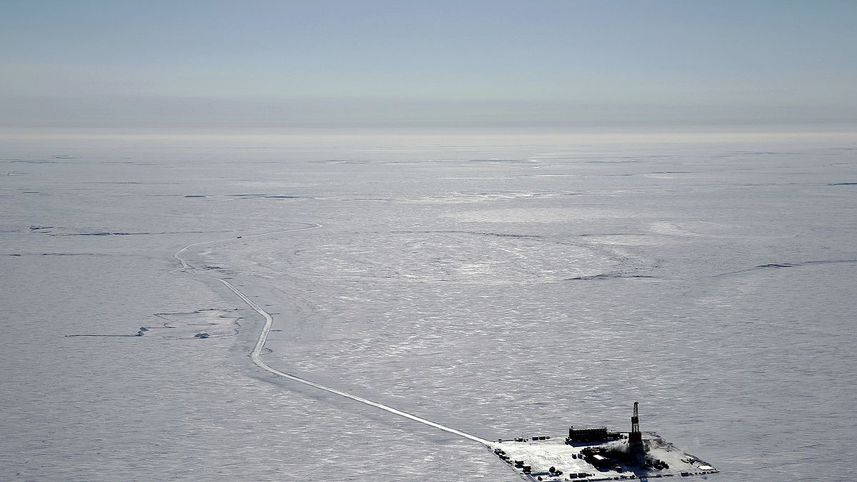 This 2019 aerial photo provided by ConocoPhillips shows an exploratory drilling camp at the proposed site of the Willow oil project on Alaska's North Slope