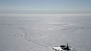 This 2019 aerial photo provided by ConocoPhillips shows an exploratory drilling camp at the proposed site of the Willow oil project on Alaska's North Slope