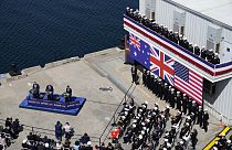 مؤتمر صحافي مشترك بين أمريكا وأستراليا وبريطانيا للإعلان عن الغواصات
