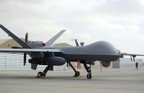 Un drone américain MQ-9 est exposé lors d'un spectacle aérien à l'aérodrome de Kandahar, en Afghanistan, le 23 janvier 2018