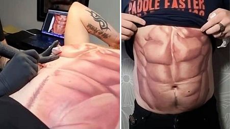 Hyper-realistic tattoo of six-pack abs to get "beach body ready"