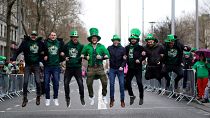 People arrive for the St Patrick's Day Parade in Dublin, Friday March 17, 2023