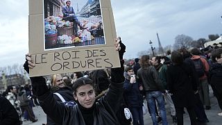 "König des Abfalls" steht auf dem Plakat dieser Demonstrantin in Paris
