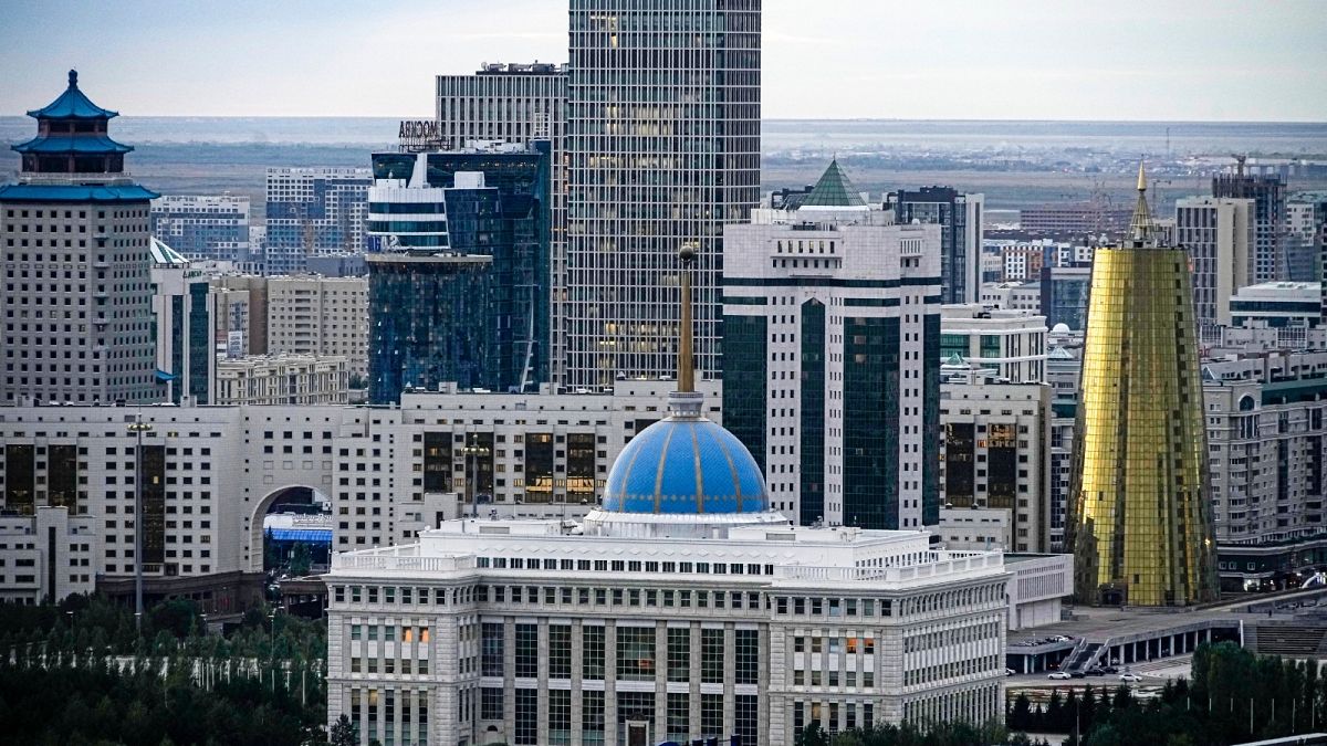 FILE - A view of the of Astana, former name Nur-Sultan, the capital of Kazakhstan with at the Presidential Palace in the center, on Monday, Sept. 12, 2022.
