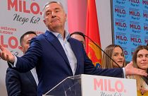 Pro-Western incumbent Milo Djukanovic speaks in his headquarters in Montenegro's capital Podgorica, Sunday, March 19, 2023.