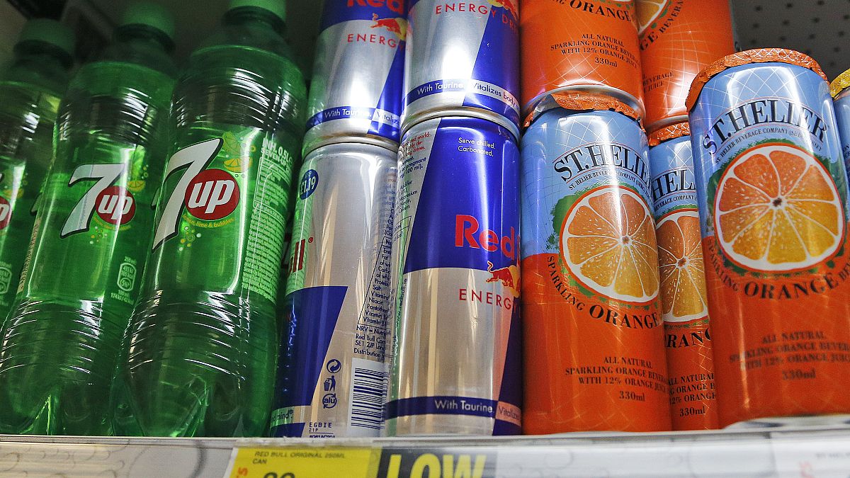Sugary drinks in a London supermarket, which could be contributing to the UK's obesity problems