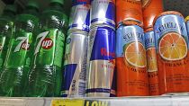 Sugary drinks in a London supermarket, which could be contributing to the UK's obesity problems