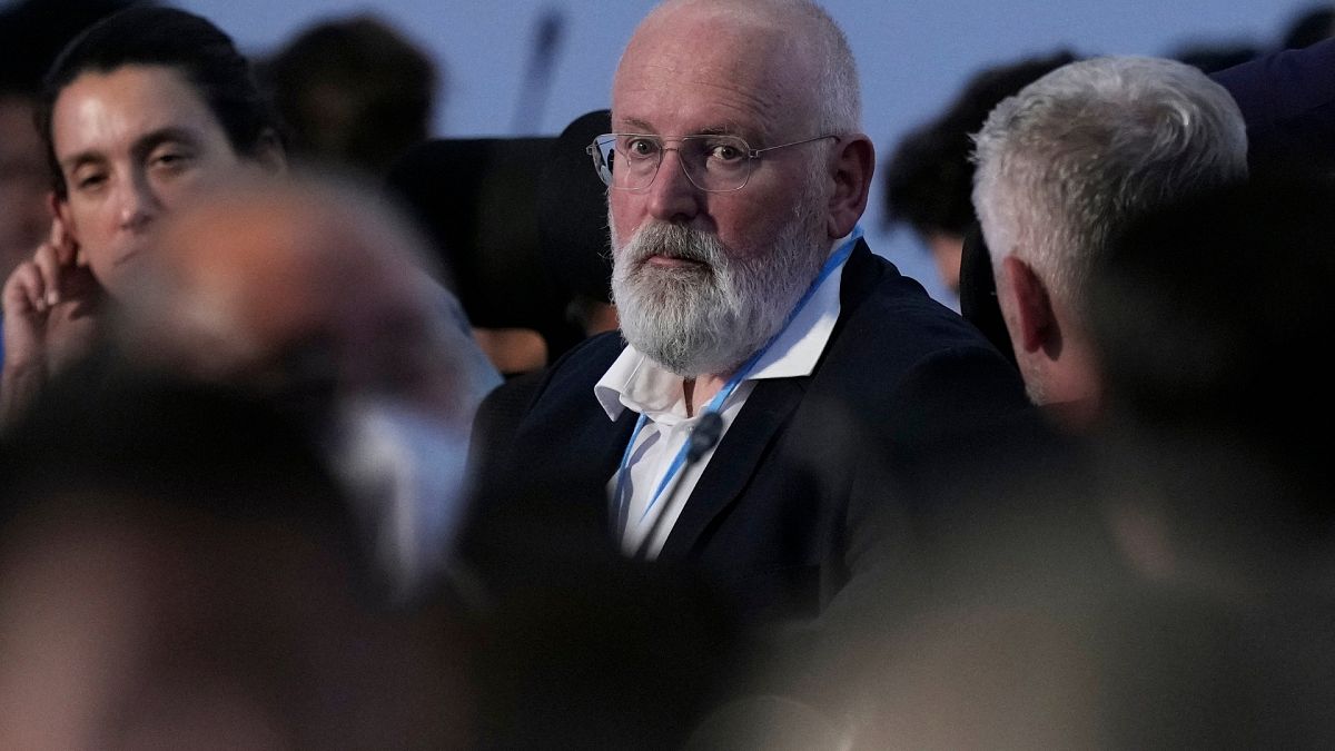 Frans Timmermans, executive vice president of the European Commission, listens during a closing plenary session at COP27.