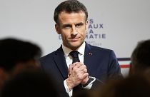 Macron delivers his speech during the National Roundtable on Diplomacy at the foreign ministry in Paris, March 16,