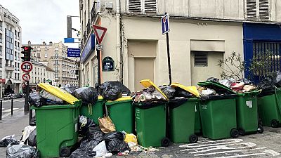 صناديق النفايات ممتلئة في العاصمة الفرنسية باريس