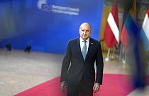 Bulgaria's President Rumen Radev arrives for an EU summit at the European Council building in Brussels on Thursday, Feb. 9, 2023. 