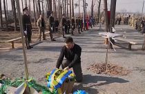 President Zelenskyy laying a wreath in honour of dead Ukrainian soldiers