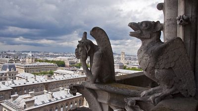 So saßen die Wasserspeicher vor dem Großbrand auf dem Balkon von Notre-Dame (Archivfoto von 2014)