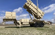 A Patriot missile mobile launcher is displayed outside the Fort Sill Army Post near Lawton, Okla., on Tuesday, March 21, 2023.
